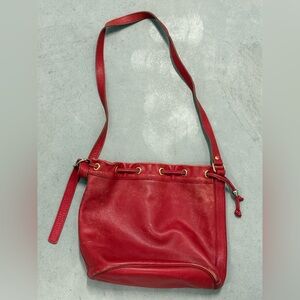 Vintage Longchamp Paris Red Leather Bucket Bag